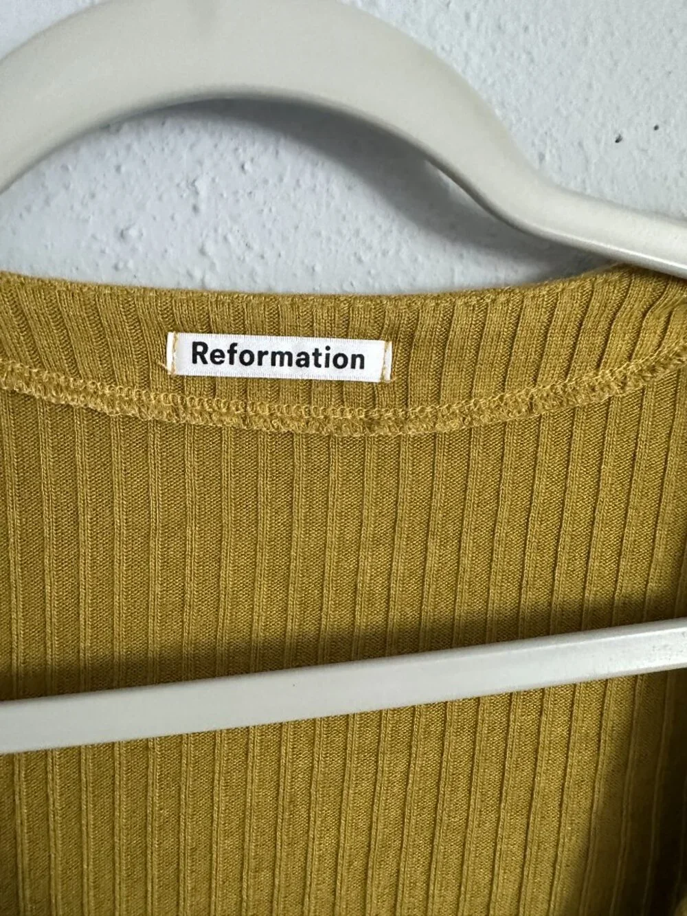 Reformation Ribbed Cropped Cardigan Top S Mustard Yellow Modal Knit Long Sleeve